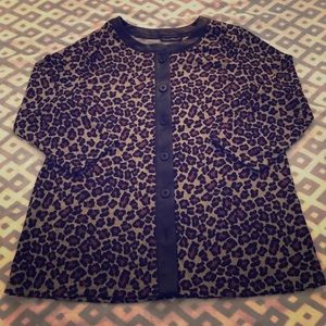 Leopard print cardigan with faux-leather detail!